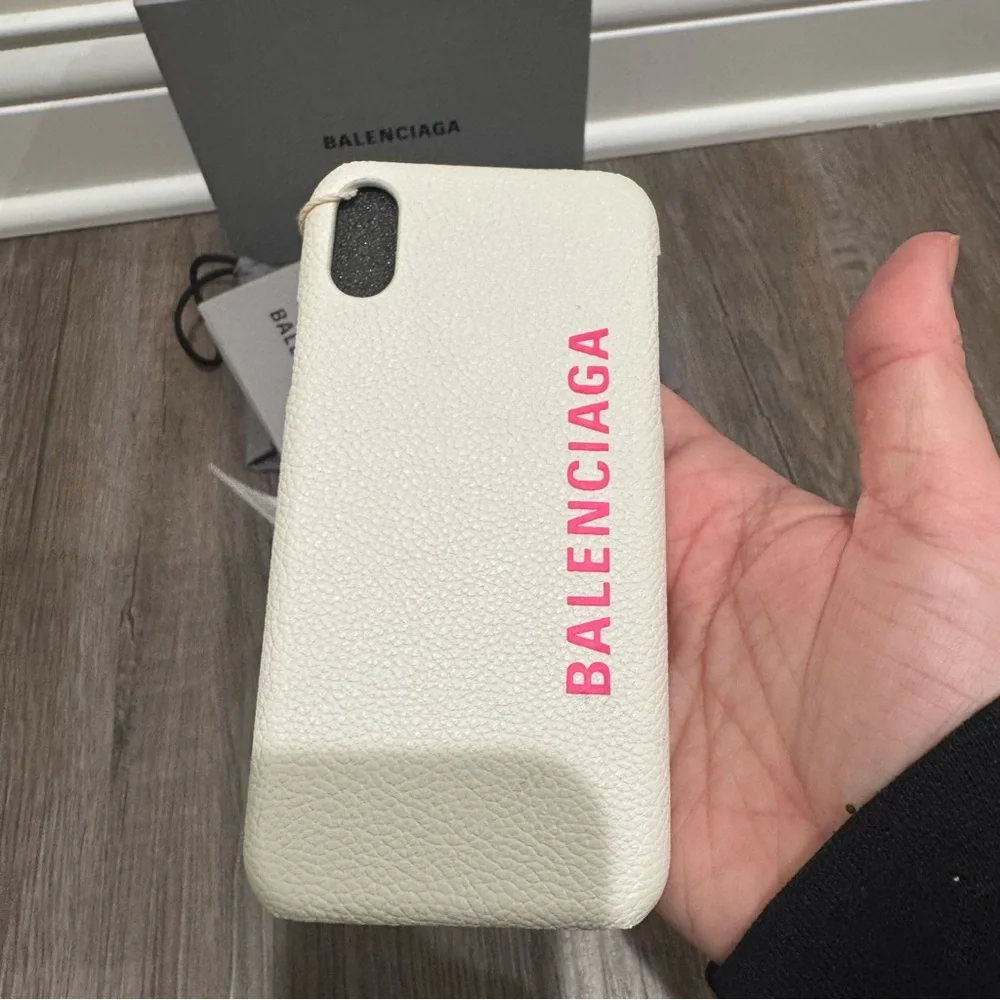 Balenciaga Logo Beige Pink Leather Fits iPhone X through iPhone 10 Phone Case